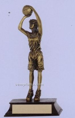 Female Basketball Player Sport Sculpture Award W/ Antique Gold Finish (8