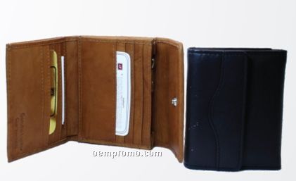Medium Brown Ladies' Stone Wash 5" Tri Fold Wallet