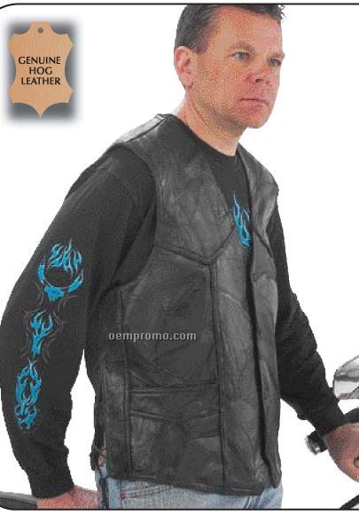 Rocky Ranch Hides Rock Design Genuine Hog Leather Biker Vest (M)
