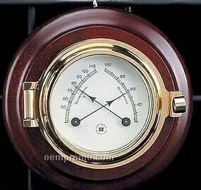 Solid Brass Thermometer & Hygrometer On Teak Wood Base