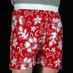 Hawaiian Or Leopard Print Boxer Shorts With Exposed Elastic Waist