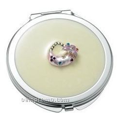 Pearl White Round Iron Compact Mirror With Purse Ornament & Epoxy Top