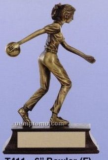 Female Bowler Sport Sculpture Award W/ Antique Gold Finish (6