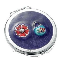 Purple Round Iron Compact Mirror With Purse Ornament & Epoxy Top