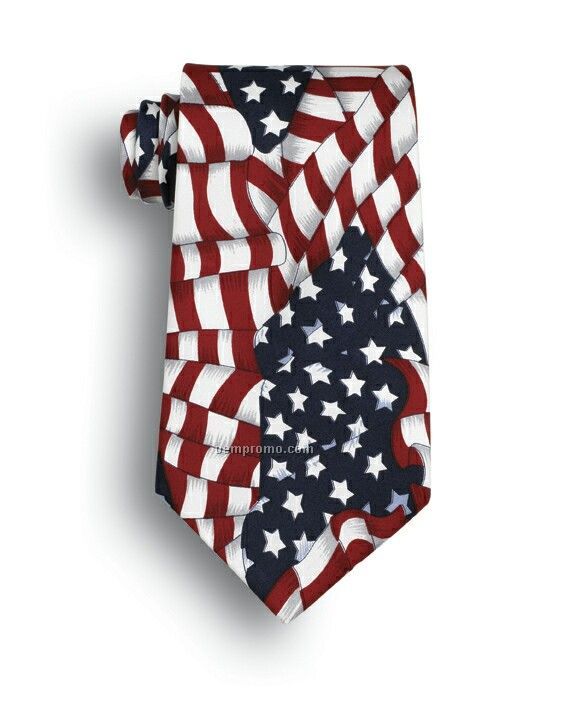 Wolfmark Novelty Neckwear Patriotic Wavy Flag 100% Silk Tie