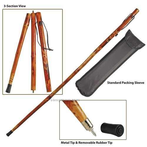 60" 3 Section Wooden Hiking Stick
