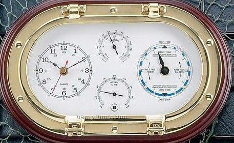 Brass Porthole Clock W/ Tide Clock, Thermometer & Hygrometer