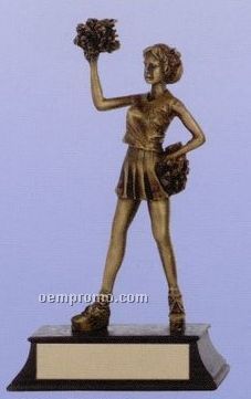 Cheerleader Sport Sculpture Award W/ Antique Gold Finish (6 1/2")