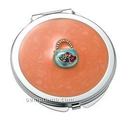 Orange Round Iron Compact Mirror With Purse Ornament & Epoxy Top