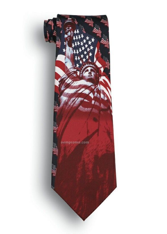 Wolfmark Novelty Neckwear Statue Of Liberty 100% Silk Patriotic Tie