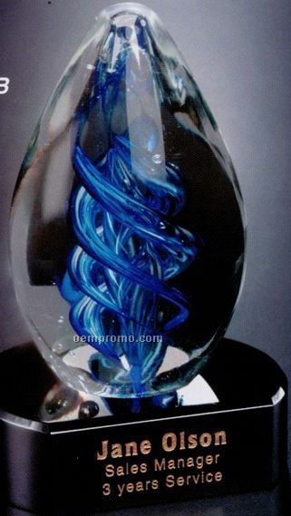 Art Glass Gallery Blue Swirl Award On Black Base