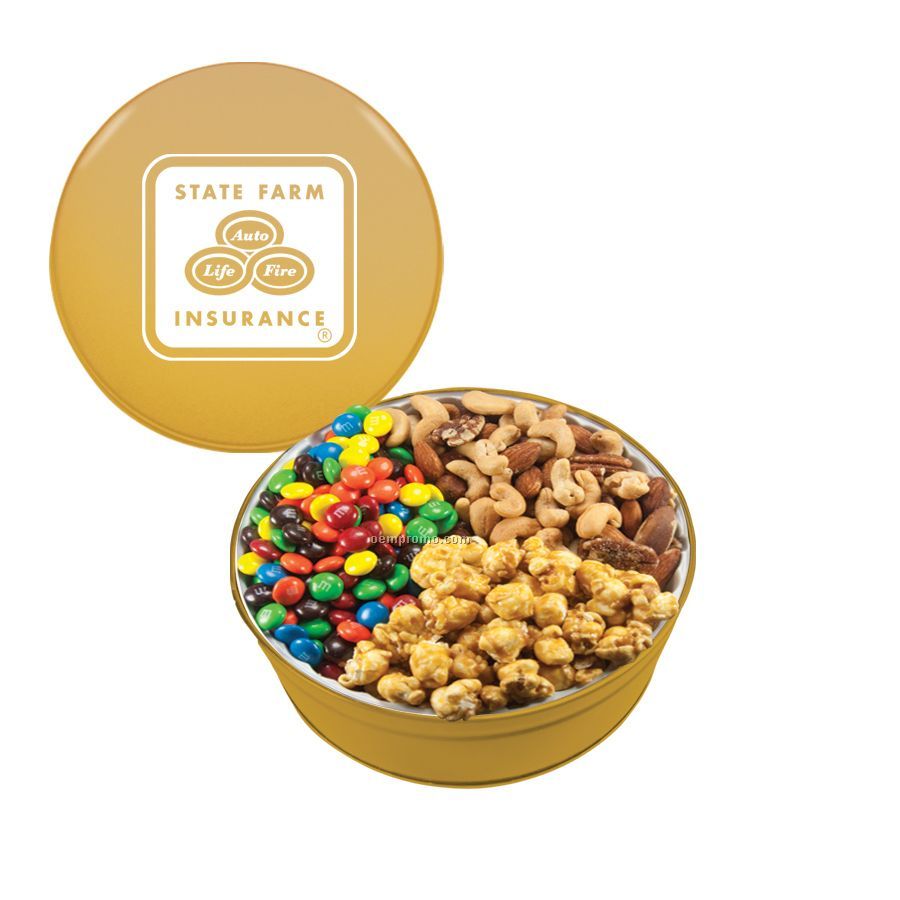 Gold The Royal Tin With M&M's, Nuts, & Caramel Popcorn