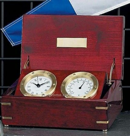 Rosewood Box W/ Clock & Thermometer