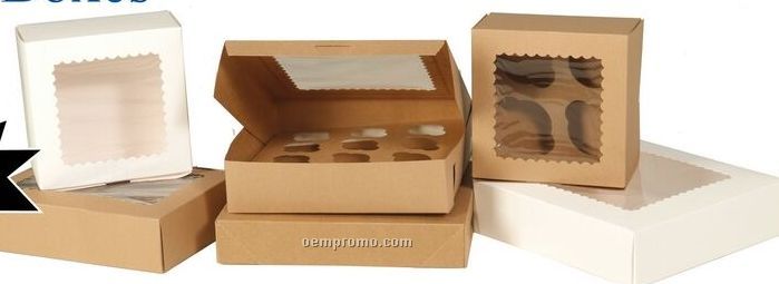 Kraft Window Cupcake Boxes W/ 2 Regular/Jumbo Cupcake Capacity