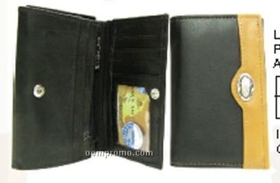 Ladies' Black Cowhide Tri Fold Wallet
