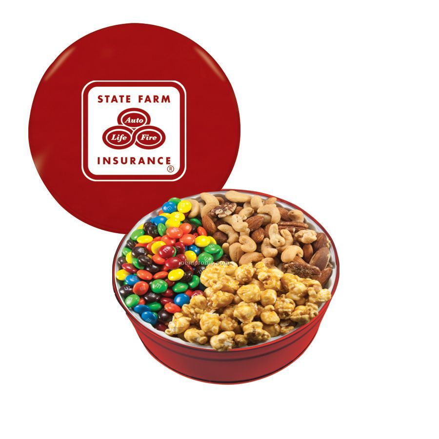 Red The Royal Tin With M&M's, Nuts, & Caramel Popcorn