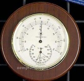 Brass Thermometer & Hygrometer On Cherry Wood Base