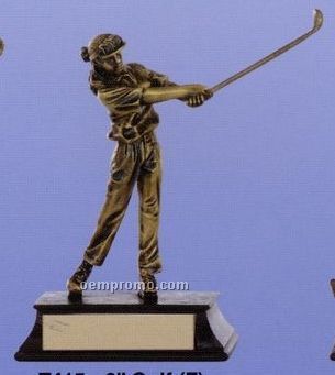 Female Golf Figure Sport Sculpture Award W/ Antique Gold Finish (6