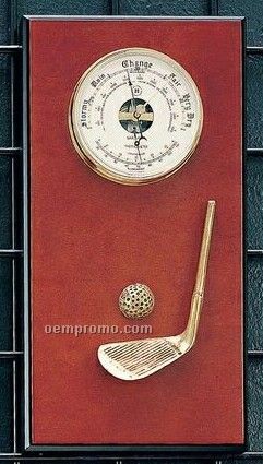 Brass Barometer & Thermometer On Burlwood Base - Golf