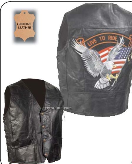 Diamond Plate Hand-sewn Pebble Grain Genuine Leather Biker Vest (M)