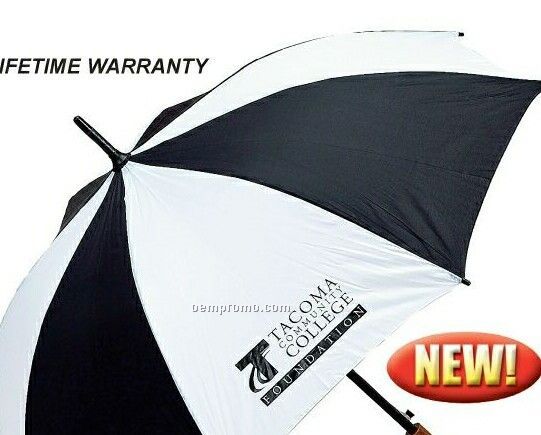All Weather Elite Series 48" Black / White Auto Open Sports Umbrella