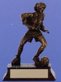 Female Soccer Player Sport Sculpture Award W/ Antique Gold Finish (6")