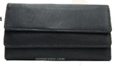 Black Cowhide Tri Fold Double Tier Wallet