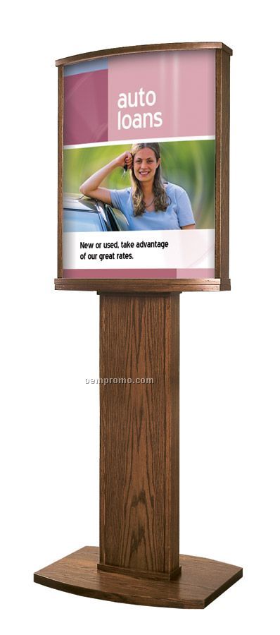 Solid Oak Convex Floor Poster Stand W/Pedestal Base (2 Side)