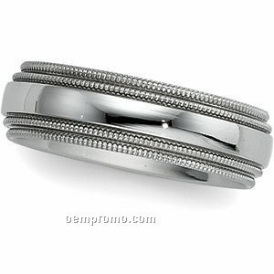 8mm Titanium Double Milgrain Inside Round Wedding Band Ring (Size 11)