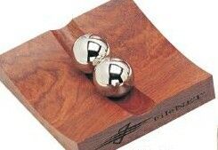 Rosewood Business Card Holder W/ 2 Removable Silver Balls