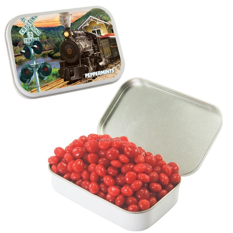 Large White Mint Tin With Cinnamon Red Hots