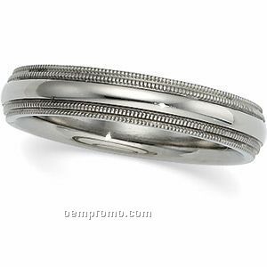 4mm Titanium Double Milgrain Inside Round Wedding Band Ring (Size 11)