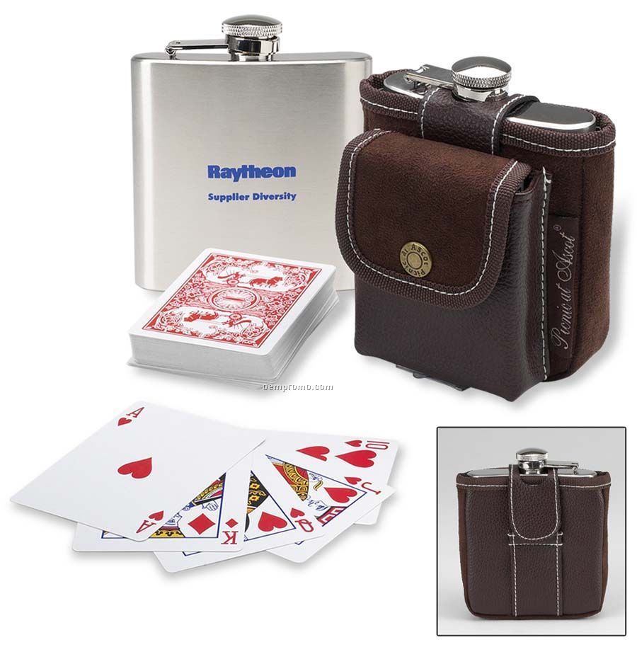 Hip Flask And Playing Cards