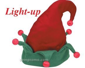Red/Green Felt Elf Hat With Lights