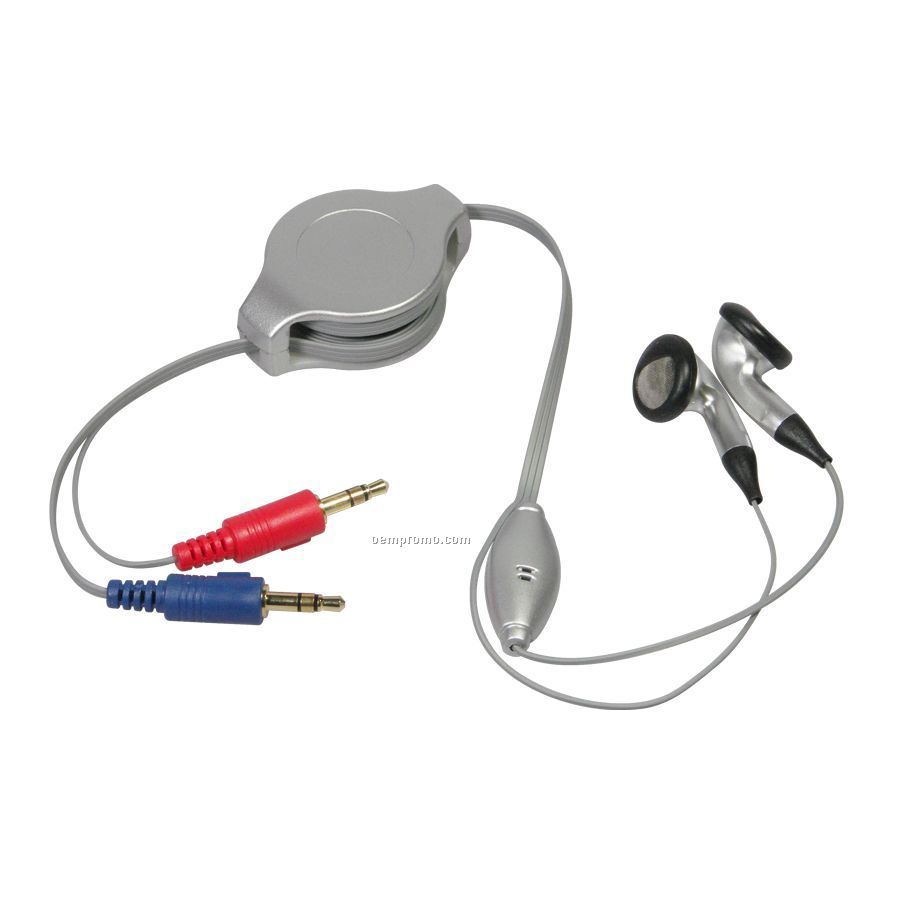 Voip Retractable Earbuds W/ Microphone