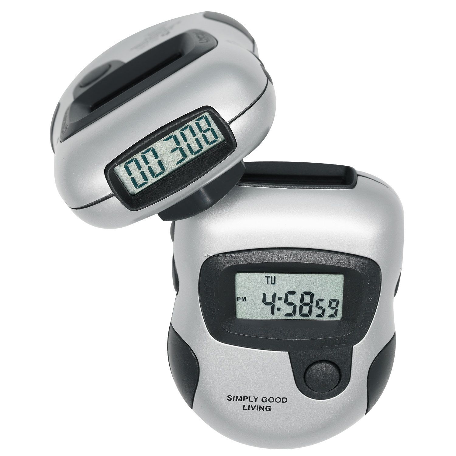 Silver Digital Pedometer W/ Twin Lcd Readout & Stopwatch