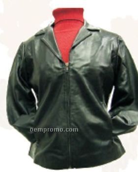 Ladies Lambskin Jacket W/Front Zipper / Black