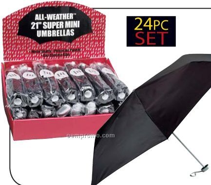 All-weather 24 PC Set Of Black Umbrellas In Display Box