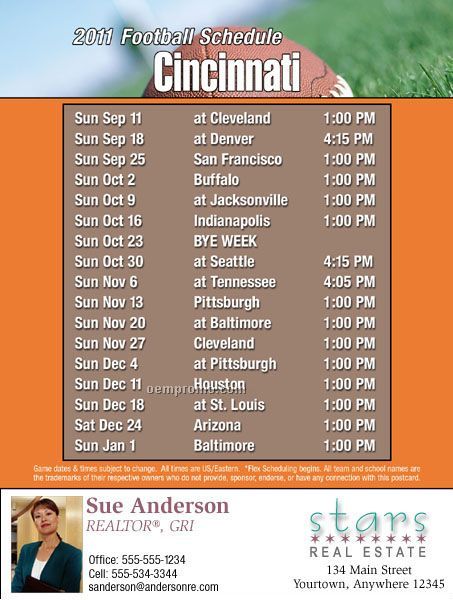 Cincinnati Football Schedule Postcards-standard (4-1/4" X 5-1/2)
