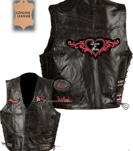 Diamond Plate Ladies' Rock Design Genuine Leather Vest (S)