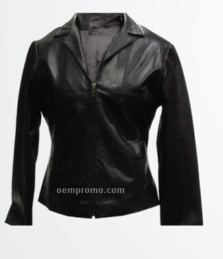 Ladies Lambskin Jacket W/Front Zipper / Dark Brown
