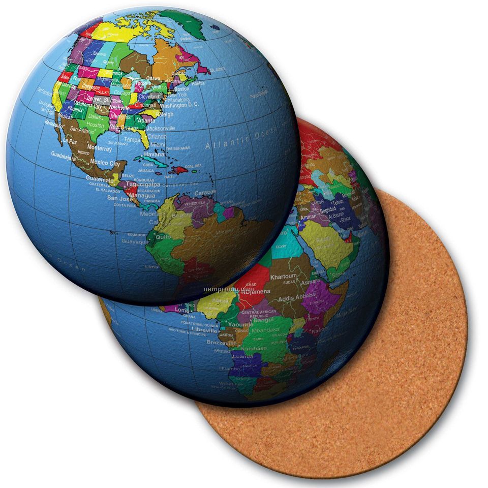 4" Round Coaster W/3d Lenticular Images Of A Map Of The World (Blanks)