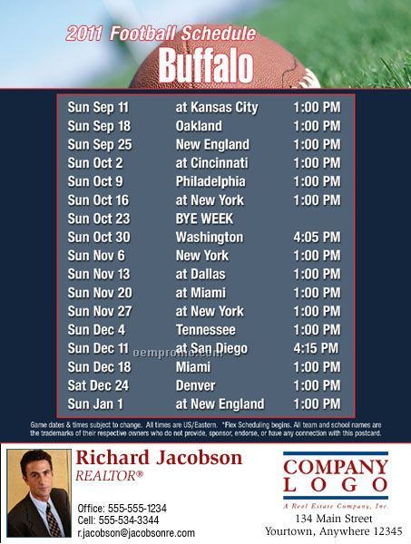 Buffalo Football Schedule Postcards-standard (4-1/4" X 5-1/2")