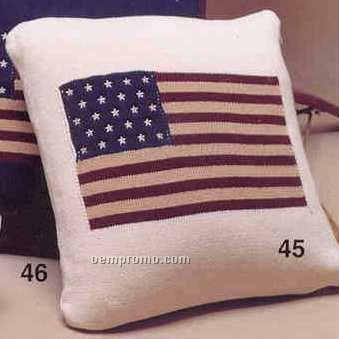 Natural Knitted Pillow W/ Usa Flag & Embroider Stars(18"X18)