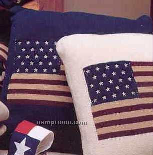 Navy Knitted Pillow W/Usa Flag & Embroidered Stars (18"X18")