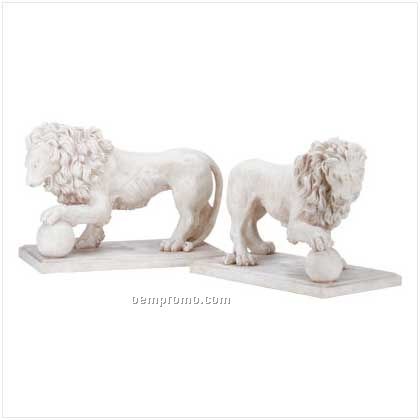 Stately Lion Statue Duo
