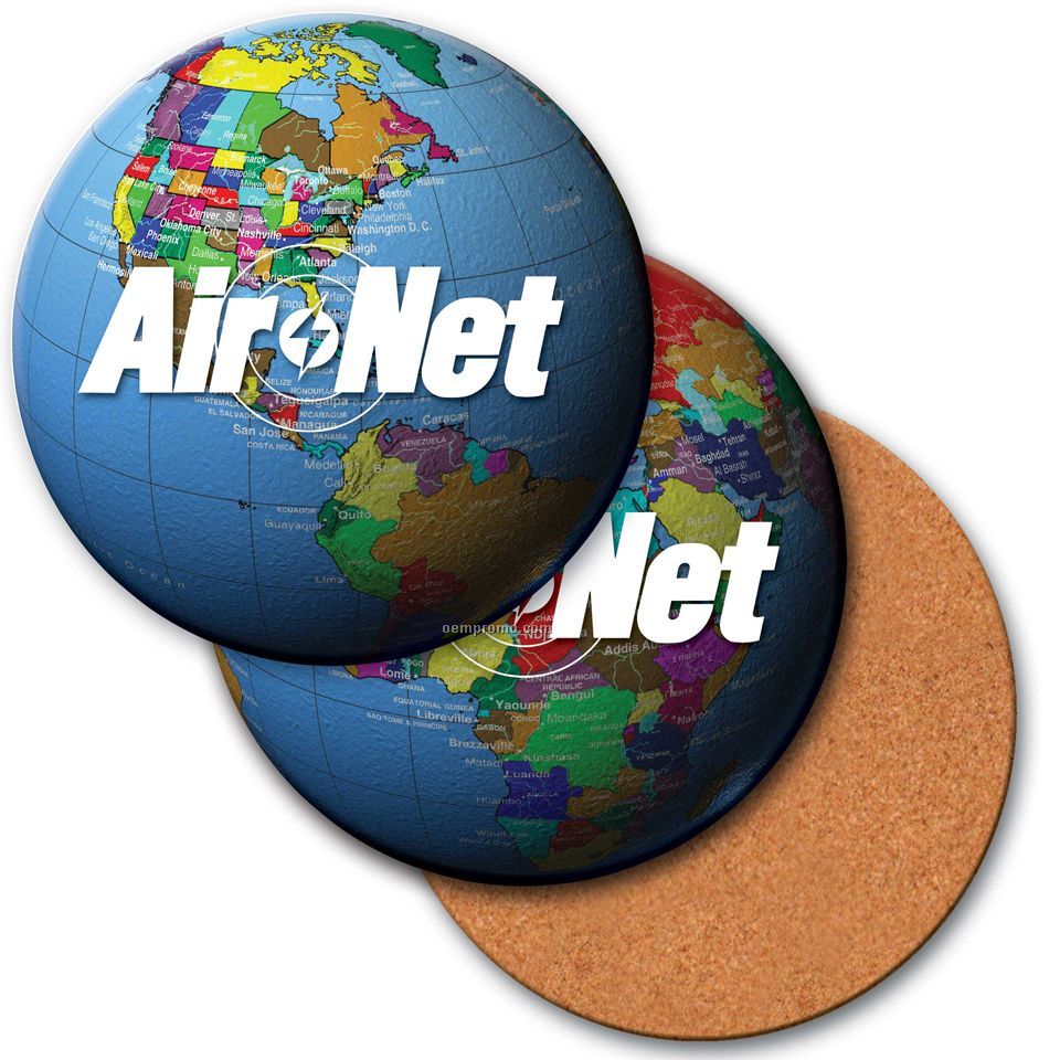 4" Round Coaster W/3d Lenticular Images Of A Map Of The World (Imprint)