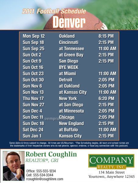 Denver Football Schedule Postcards-standard (4-1/4" X 5-1/2")