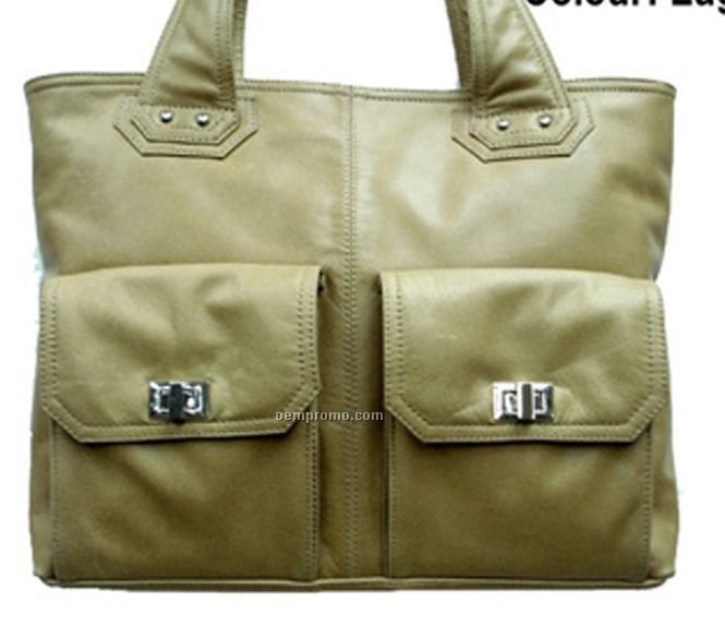 Leather Buffalo Chicago Purse W/ 2 Pocket - Luggage Brown
