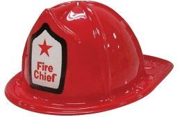 Child's Plastic Fire Chief Hat With Custom Label On Side Of Hat